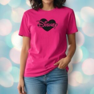 Disney Women’s Pink and Black Glitter Short Sleeve Tee Shirt Top Size S